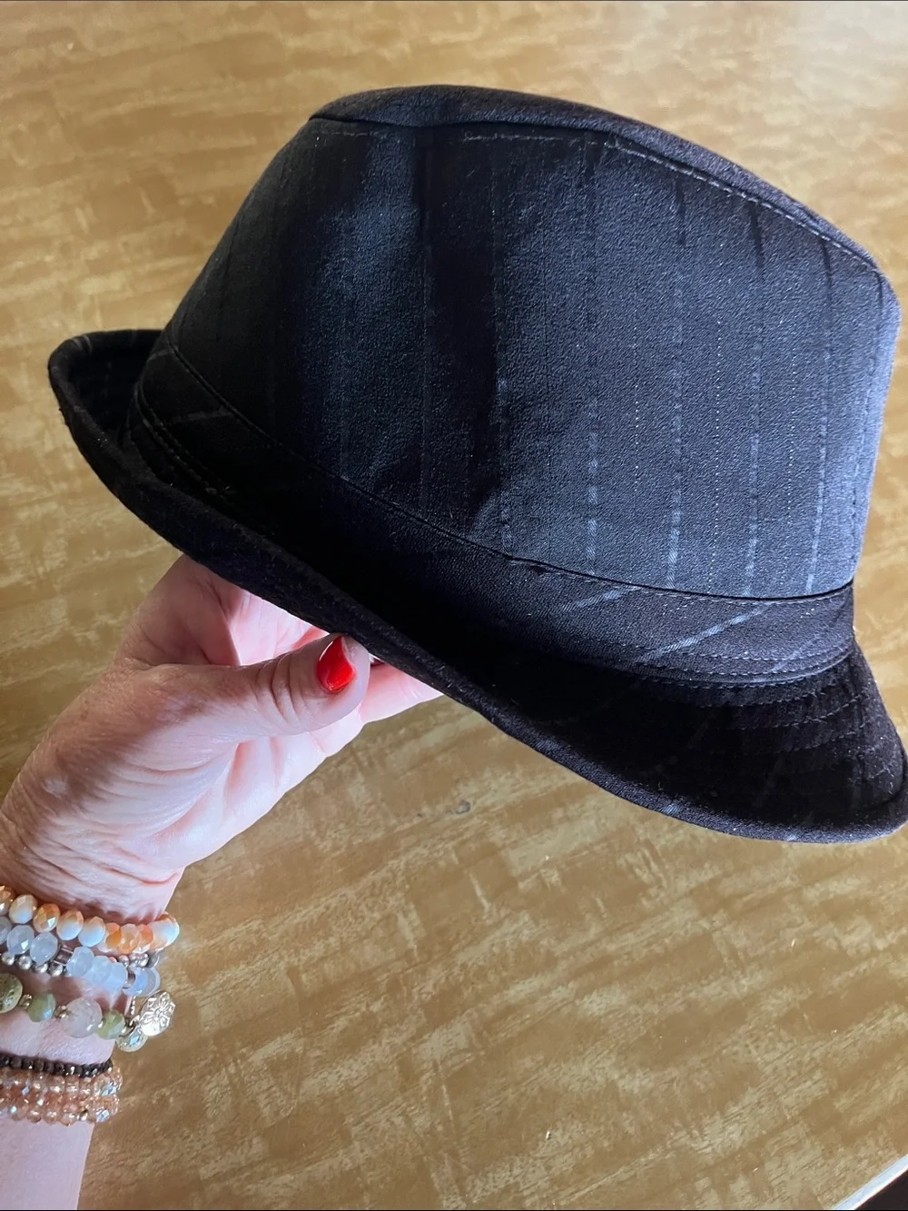 Source Unknown Black Pinstripe Fedora Hat OS